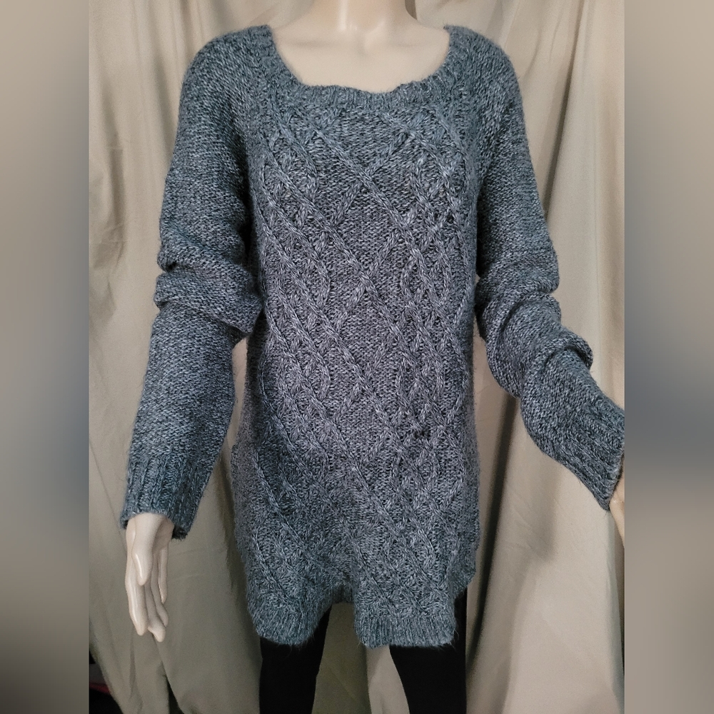 Large Womens Longsleeve Sweater.by Allison Brittney (Gray/Oversized)